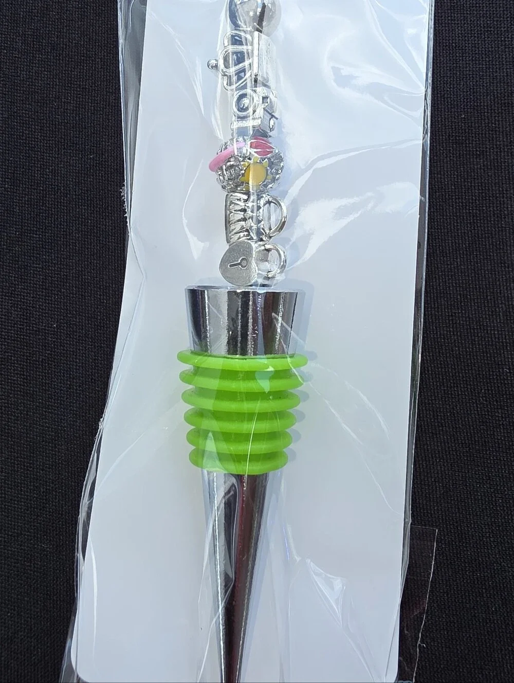 handcrafted  Silicone Wine Bottle Stopper with Silver Charm